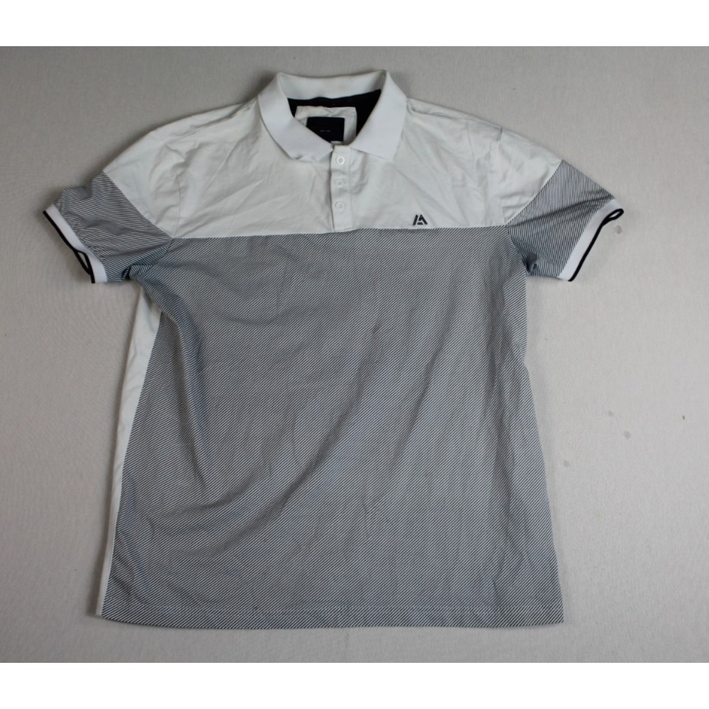 Marc Asher Men Gray White Polo Shirt Golf Collared Short Sleeve Size Large
